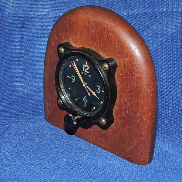 Aircraft Clock, 8-Day, Center Knob, on Wooden Stand