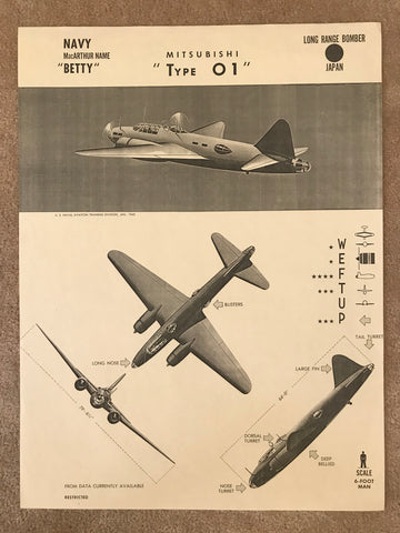 Aircraft Recognition Poster, Japanese Navy Mitsubishi Type 01 Betty Bomber, 1943