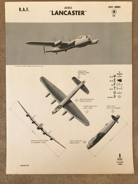 Aircraft Recognition Poster, Avro Lancaster Bomber British RAF, 1942