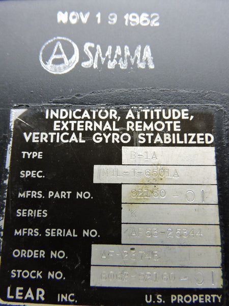 Attitude Indicator, 5" Type B-1A Lear USAF SMAMA, F-94, B-50, C-130
