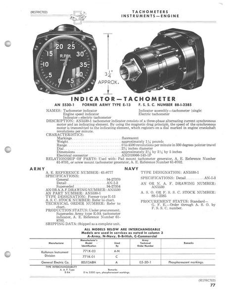 Tachometer, Type E-13, AN-5530-1, US Navy