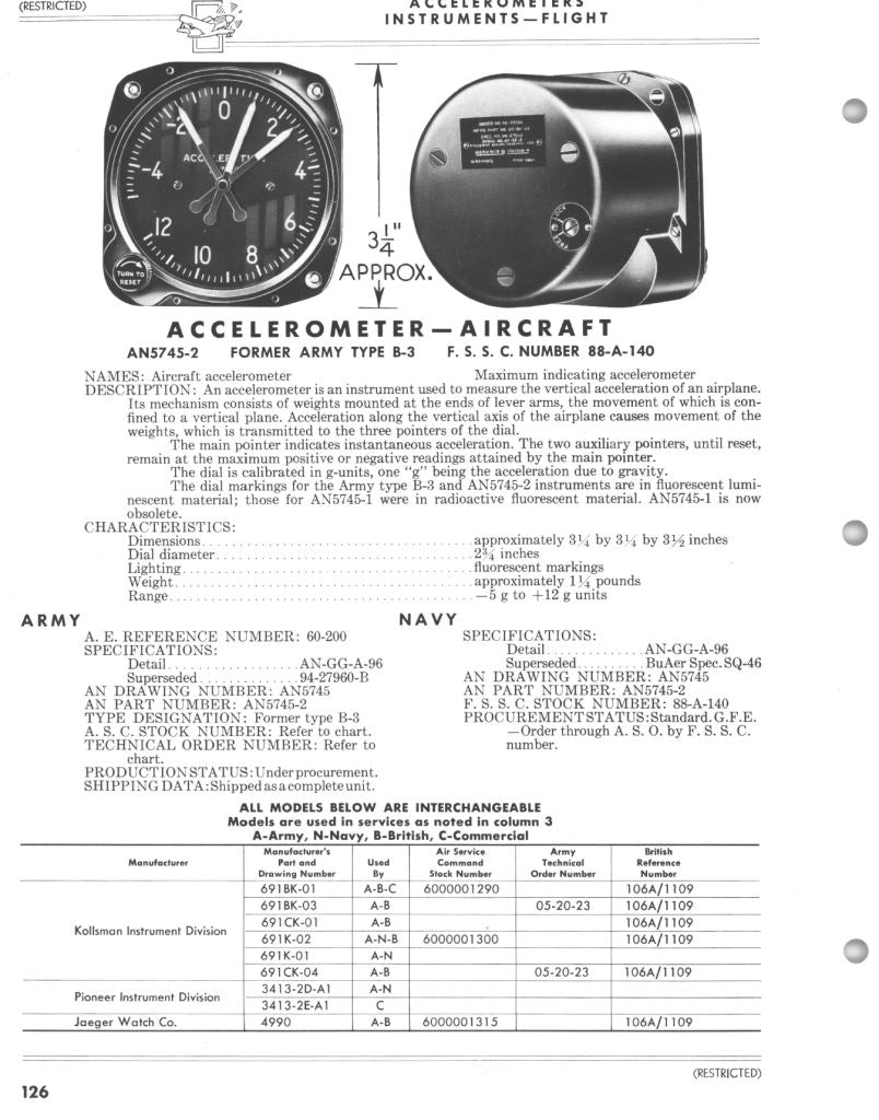 Bendix Accelerometer Accelerometer, Type B-3 AN-5475 – AeroAntique