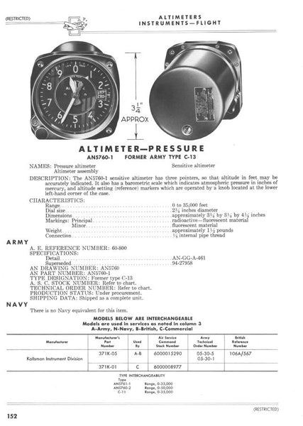 Altimeter, Sensitive, Type C-13, 35,000 ft, US Navy WWII 671K-05