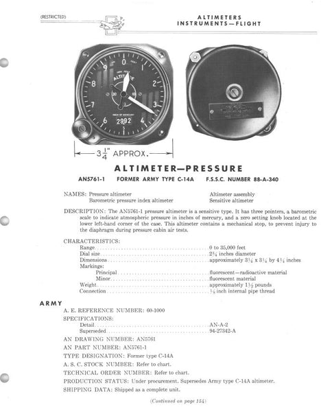 Altimeter, Sensitive, Type C-14A, 35,000 ft, US Navy WWII 1537-2F-B