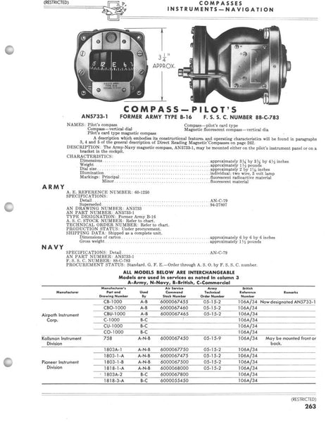 Compass, Direct Reading Magnetic, Type B-16 Kollsman 758CU-3-05