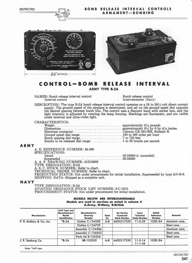 Bomb Direction Control Panel Bomb Release Interval Control Panel Type B-2A – AeroAntique