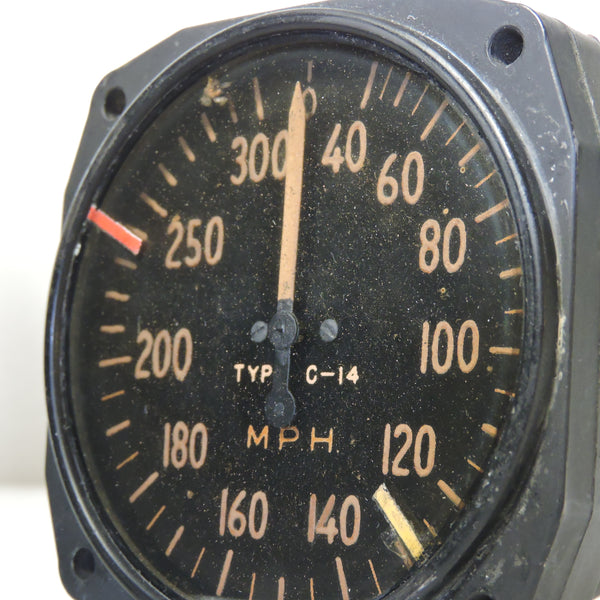 Airspeed Indicator,300MPH, Army Type C-14, US Army Air Force, WWII