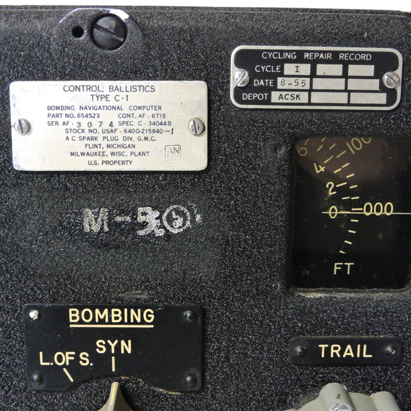 Ballistics Control Panel C-1, K-Series Bombing Navigational Computer, B-36 Peacemaker