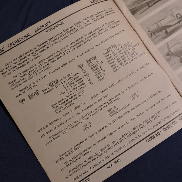 Japanese Operational Aircraft "Know your Enemy!" CINCPAC Bulletin July 1945