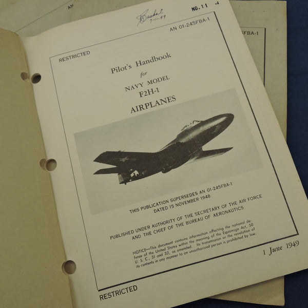 F2H-1 Banshee Fighter Pilot Handbooks, Set of 4: Nov 1948, Jun, Oct, Dec 1949