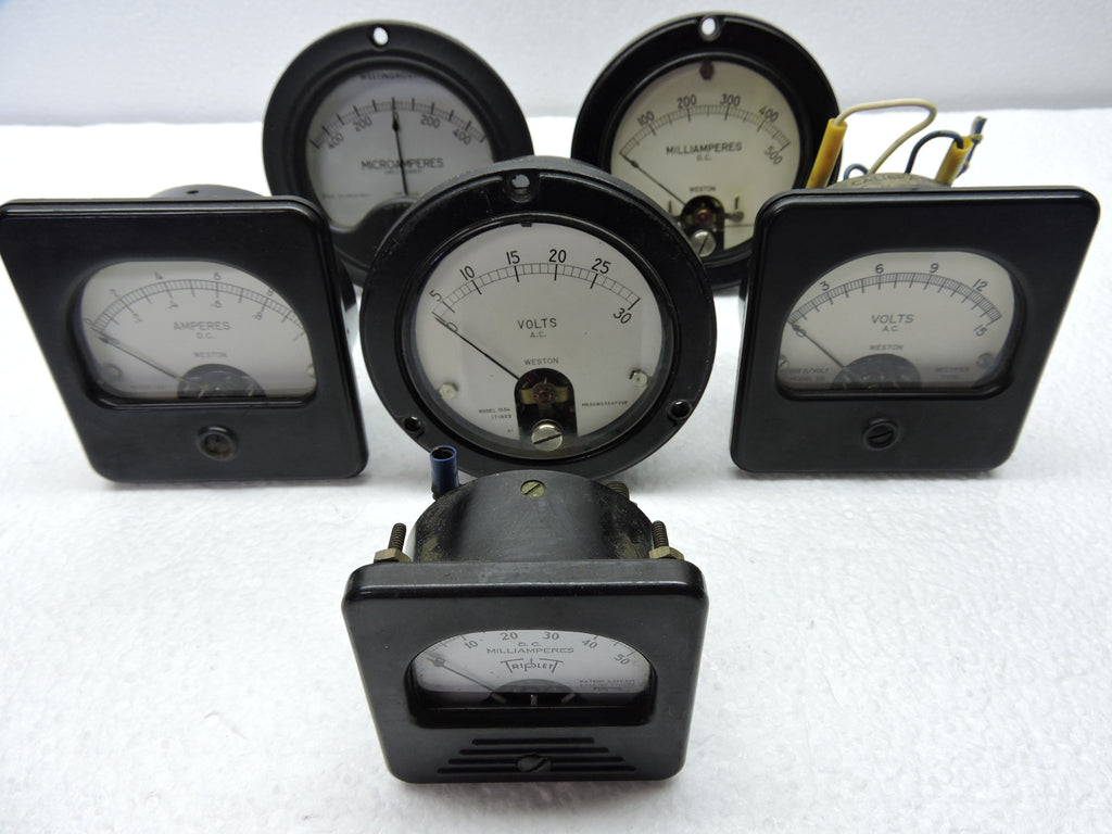 Amperemeter, Voltmeter, Lot von 6, Volt, Ampere, Mikroampere und Milliampere, Weston, Triplett