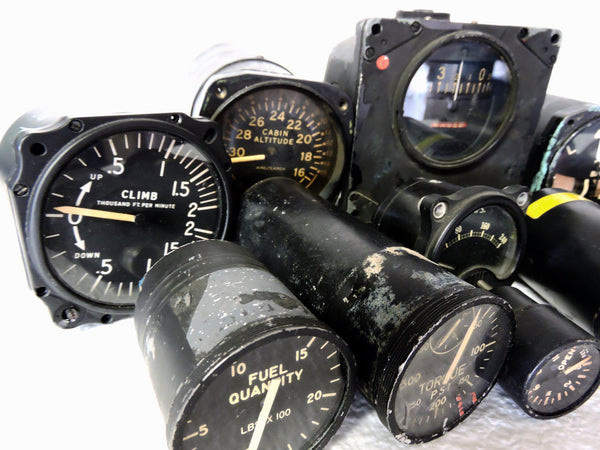 Lot of 12 US Military Aircraft Instruments: Dir Gyro, VSI, Fuel, Oil, Oxygen, Ammeter, etc.