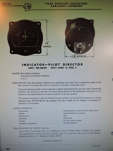 Pilot Director Indicator as used with C-1 Autopilot, WWII B-29, B-24. B-17