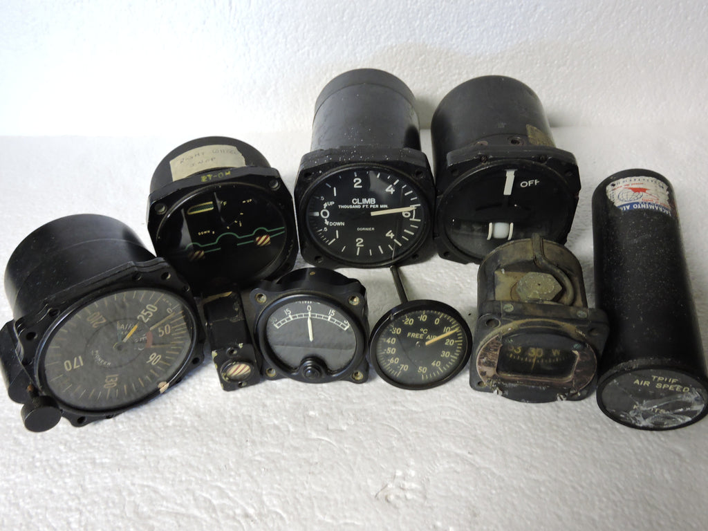 Lot of 9 US Military Aircraft Instruments: Airspeed, VSI, Compass, Turn & Bank, etc.
