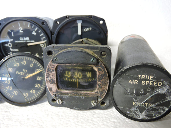 Lot of 9 US Military Aircraft Instruments: Airspeed, VSI, Compass, Turn & Bank, etc.