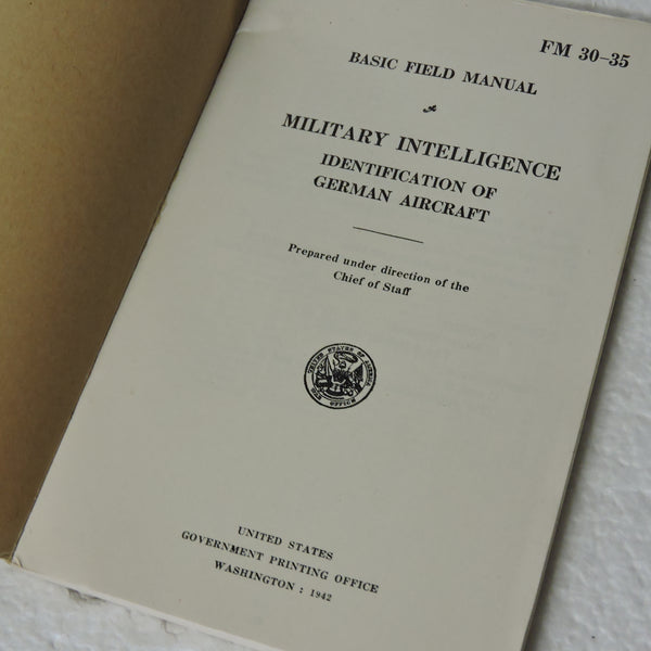 Identification of German Aircraft/Luftwaffe, US War Dept, 1942, FM 30-35