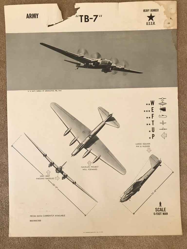 Aircraft Recognition Poster, USSR Petlyakov TB-7 (Pe-8) Heavy Bomber, 1944