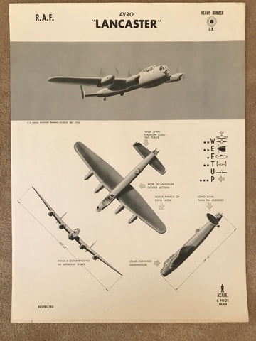 Aircraft Recognition Poster, Avro Lancaster Bomber British RAF, 1942