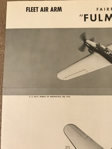 Aircraft Recognition Poster, Fairey Fulmar Fighter, British Fleet Air Arm 1944