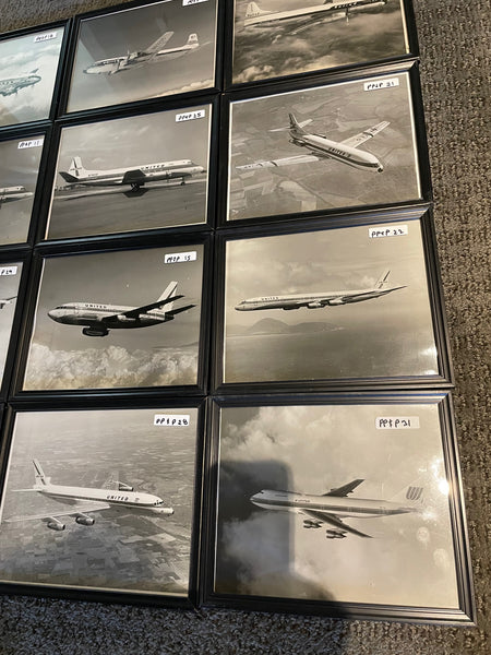 United Airlines Aircraft, Framed 8"x10" Photos, Set of 12