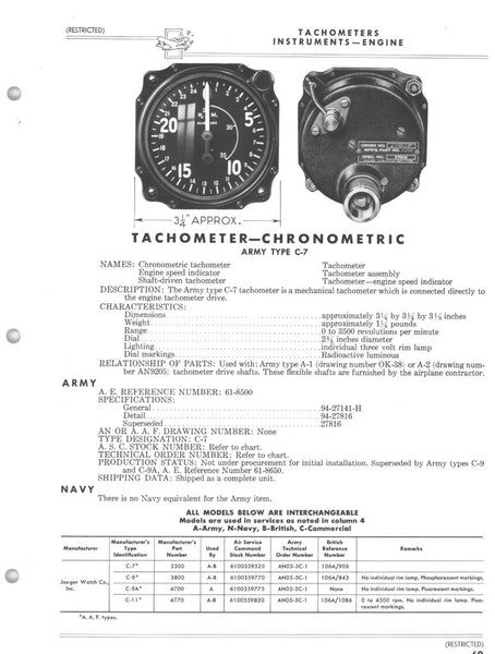 Drehzahlmesser, chronometrisch, Typ C-7, WWII, Air Corps US Army
